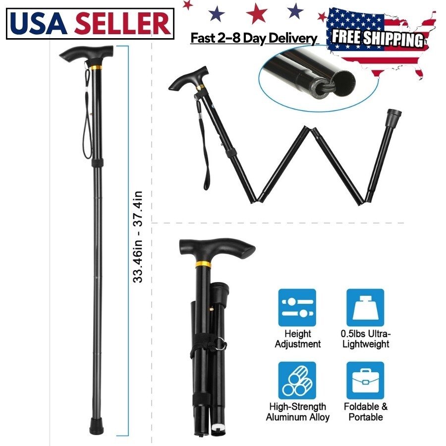 Folding Hiking Walking Stick Adjustable Trekking Pole Travel Cane for Men Women