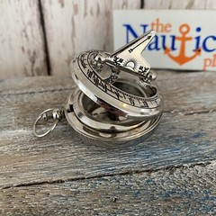 Silver Finish Brass Sundial Compass w/ Lid – Nautical Necklace Pendant -Keychain