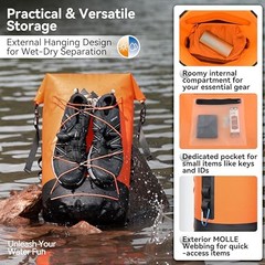 Floating Roll Top Dry Bag, Flexible Lightweight TPU Waterproof 20L Orange
