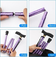 Lightweight 5-Level Height Adjustable Walking Cane, Folding Cane
