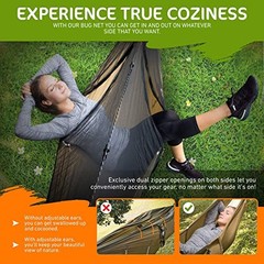 Premium Hammock with Rain Fly, Bug Net, Tree Straps, and Dry Army Green/Khaki