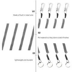 6Pcs Fishing Rope Elastic Key Chains Retractable Durable PU Steel Wire Grey