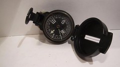Vintage LENSATIC Black Plastic Engineer Compass w/ Brass Ring in Origianl Box