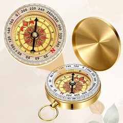 Brass Large Dial Pocket Compass Keychain Loop for Hiking Camping Navigation