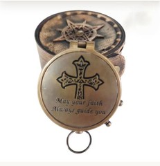Personalized Brass Pocket Compass with Leather Case Christian Engraved Baptism