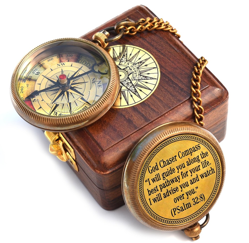 Joshua 19 Solid Brass Engraved Compass Baptism First Communion Christian Gift