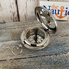 Silver Finish Brass Sundial Compass w/ Lid – Nautical Necklace Pendant -Keychain