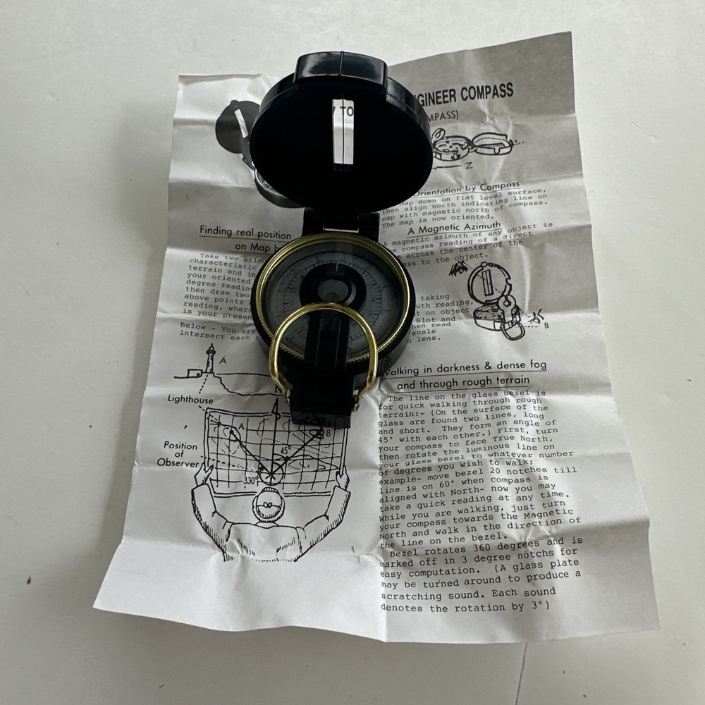 Vintage Engineer Lensatic Compass Made in Taiwan With Directions