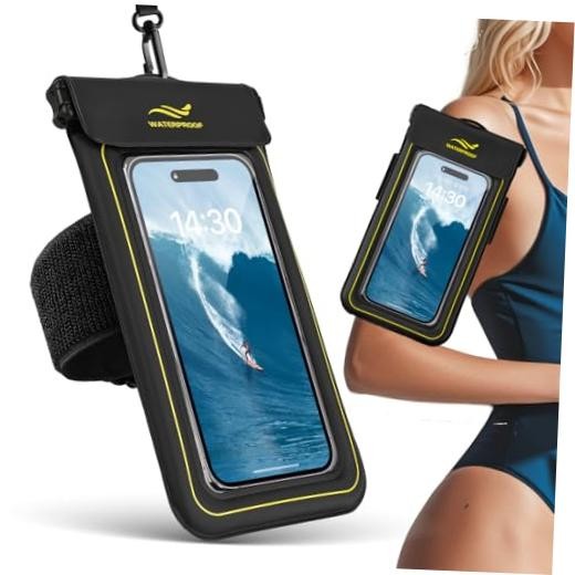2-in-1 Waterproof Phone Pouch & Phone Armband Floating, Underwater Water Black