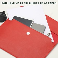 PU Leather A4 File Folder, Document Holder Filing Organizer Portfolio Red