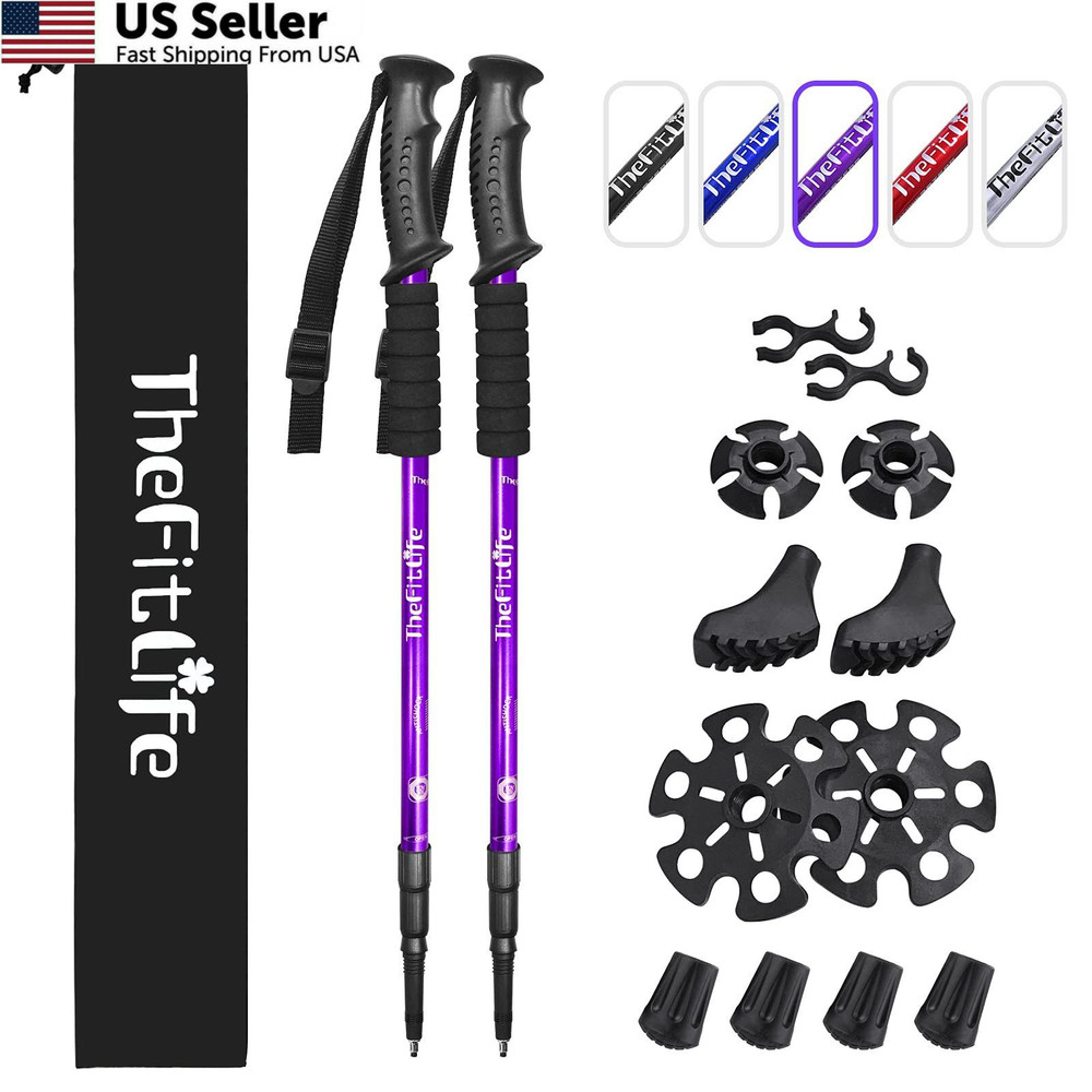 TheFitLife Trekking Poles – 2 From 26″ (65 cm) to 51.2″ (130 cm), Purple