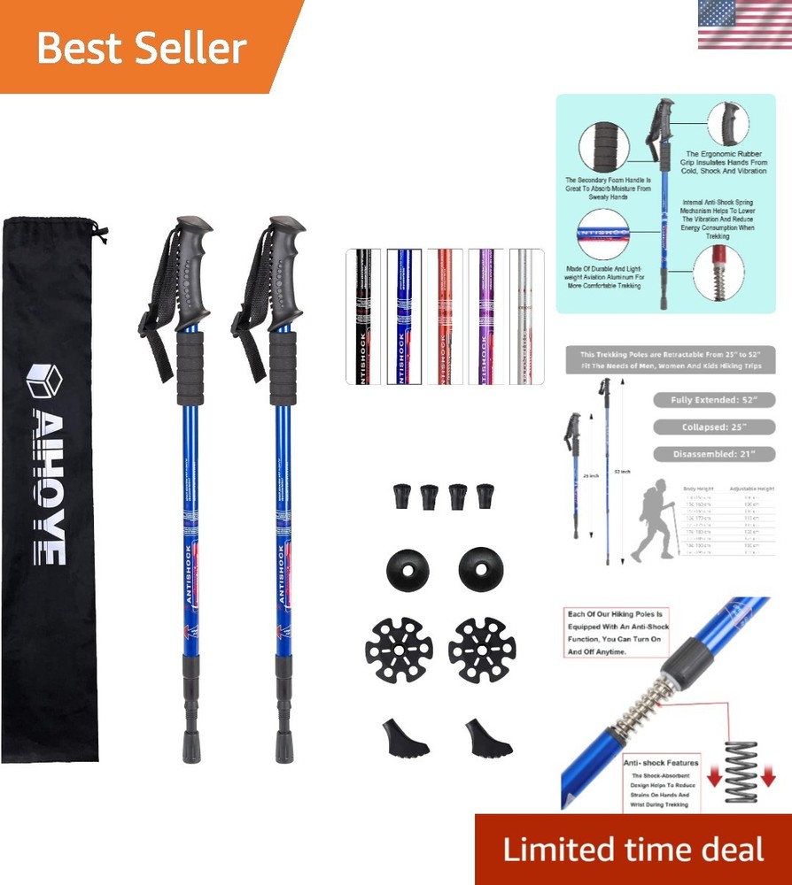 Lightweight Collapsible Hiking Poles – 2 Pack with Anti-Shock Adjustable Heights
