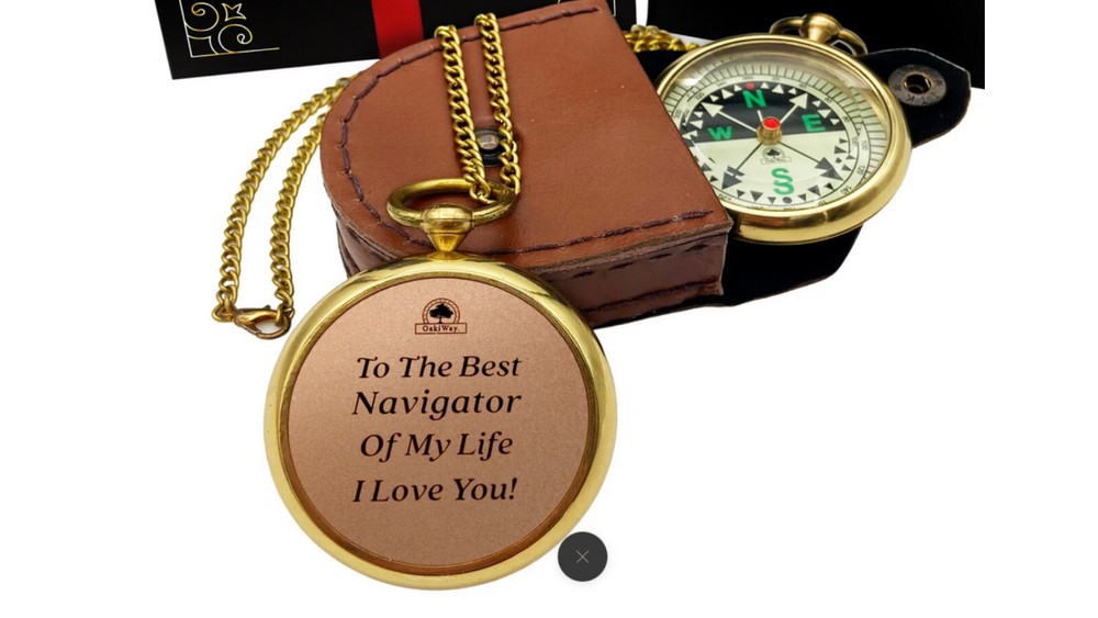 NEW OAKWAY Navigator’s Compass – Mens in leather case w/chain