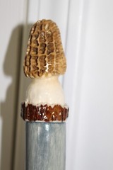 Custom Made Red Oak Walking Hiking Stick with Antler Morel Carving on Top