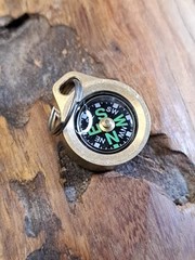 Mini EDC Minimalist Brass Keychain Compass w/Titanium Keyring