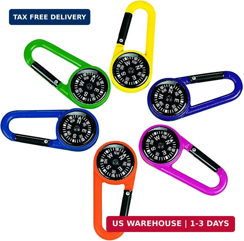 Fun Express Plastic Compass Clips (1 Dozen) Party Favors, Outdoor Toys, Camping