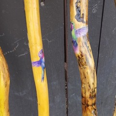 Handcrafted Wood Hiking Walking Stick Lot of 4 Brown/Yellow Unisex Adults