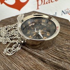 Silver Finish Brass Pocket Compass – Small Nautical Necklace Pendant – Keychain