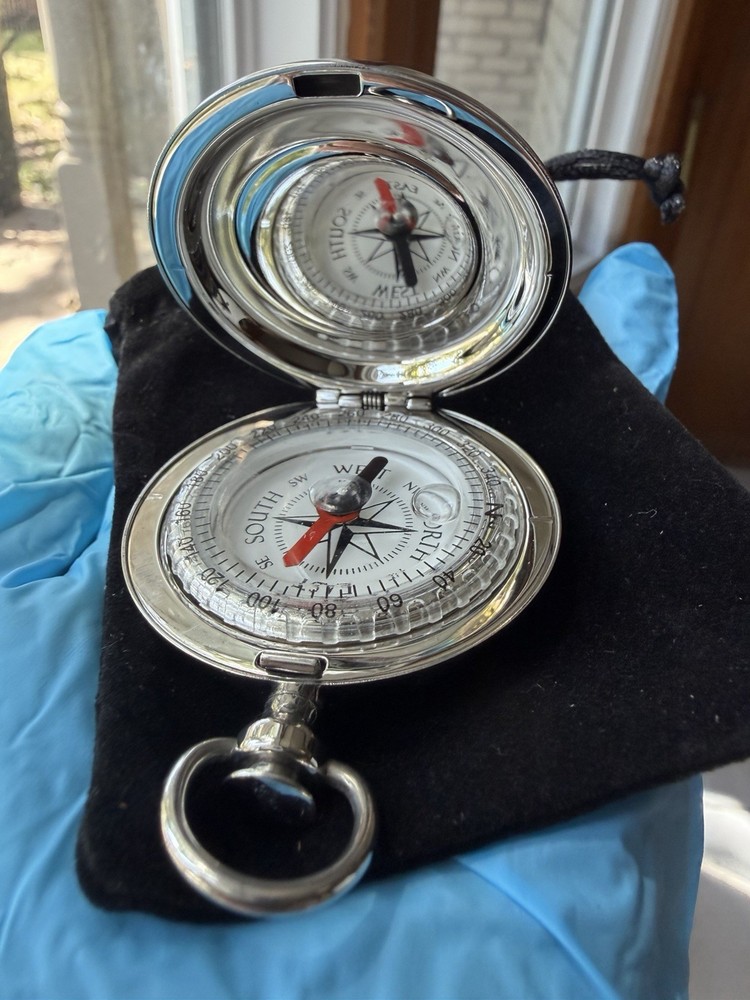 Dalvey Scotland Classic Voyager Pocket Compass Polished Silver Tone SS Hunter