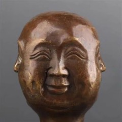Brass Four Faced Buddha Head Walking Stick Cane Handle Top Topper Zen Decor