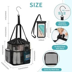 Mesh Shower Caddy Medium (9.1″L x 8.3″W x 9.8″H) B# Black with Phone Pouch