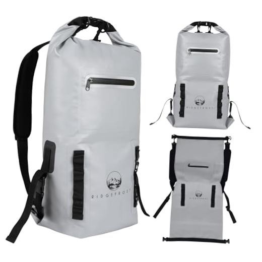 Ridgefrost 20L Dry Bag | Waterproof w/2 Compartments | Dry Bag for Light Grey