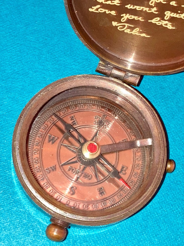 PORTHO Hiking Compass-Brass with Rustic Leather Case-Engraved “Simpsons” Quote