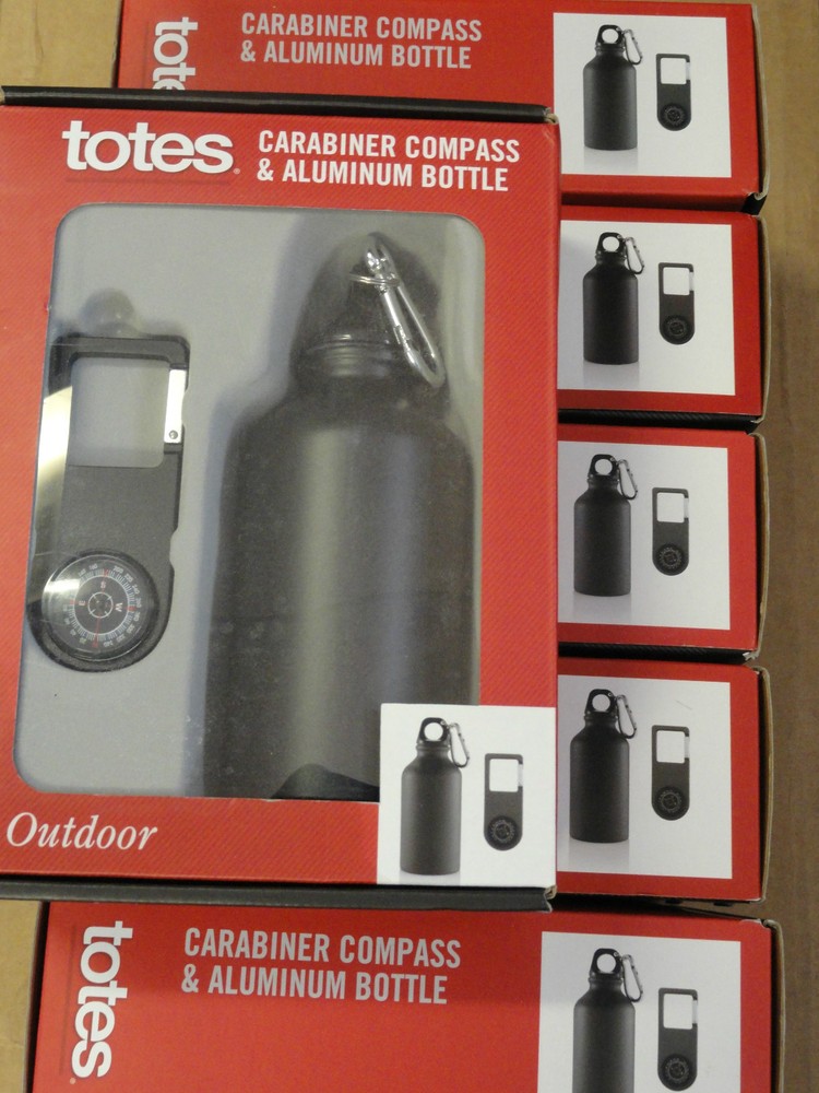 Lot of (4) Brand New Totes,Carabiner Compass Aluminum Bottle for outdoor Hiking