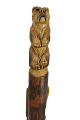 Bear Carved in Dark Wood Walking Stick, Hand Carved Staff, Made in the USA