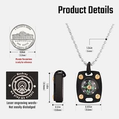 Mini Titanium PVD Black Compass Waterproof with Keychain and Necklace Options