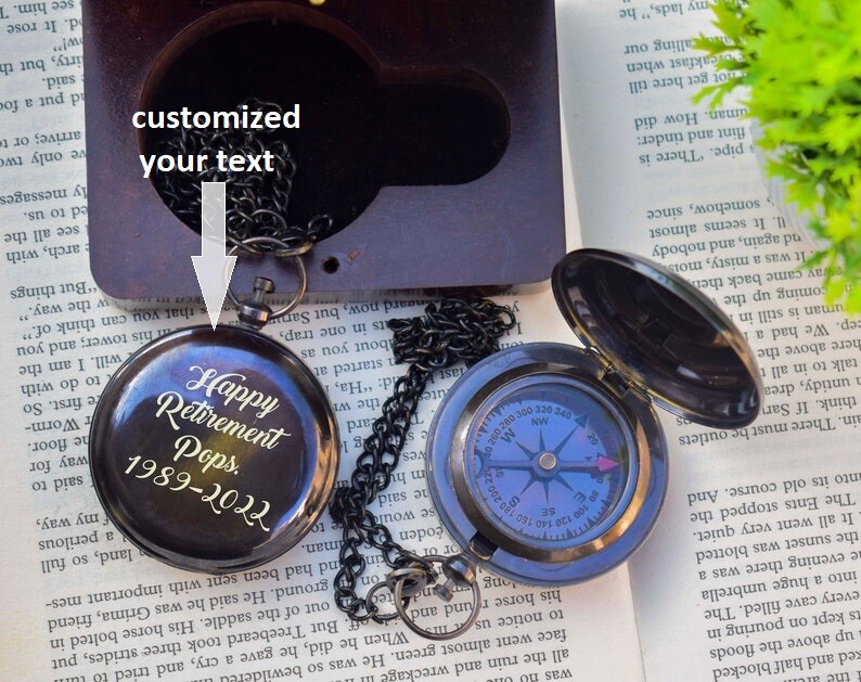 Personalized Engraved Pocket Brass Compass. – 2″Push Button AntiqueBrass Compass