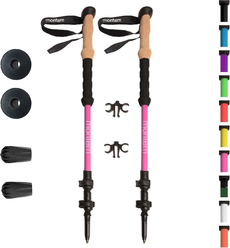 Montem Ultra Strong Trekking, Walking, and Hiking Poles Pink (EVA Foam Grip)