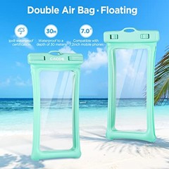 Floatable Waterproof Phone Pouch 2 Pack Up to Up to 7.0″-Floatable Black+Green