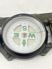 Vintage Lensatic Compass Green Metal Magnifying Lens and Sighting Compass