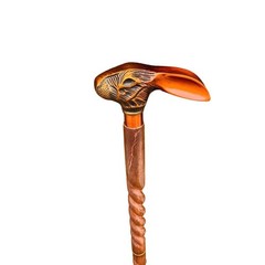 Victorian Rabbit Handle Walking Cane -Spiral Hardwood Shaft Brass Accents Antiqe