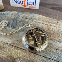 Brass Sundial Compass w/ Optional 27″ Necklace Chain – Gold, Silver, Antique