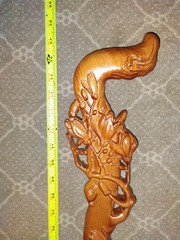 Carved Brown Wooden walking cane. 36″ Ergonomic Contoured Grip Rubber Tip