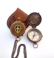 Be Strong Courageous Engraved Compass Joshua 19 Antique Bronze Religious