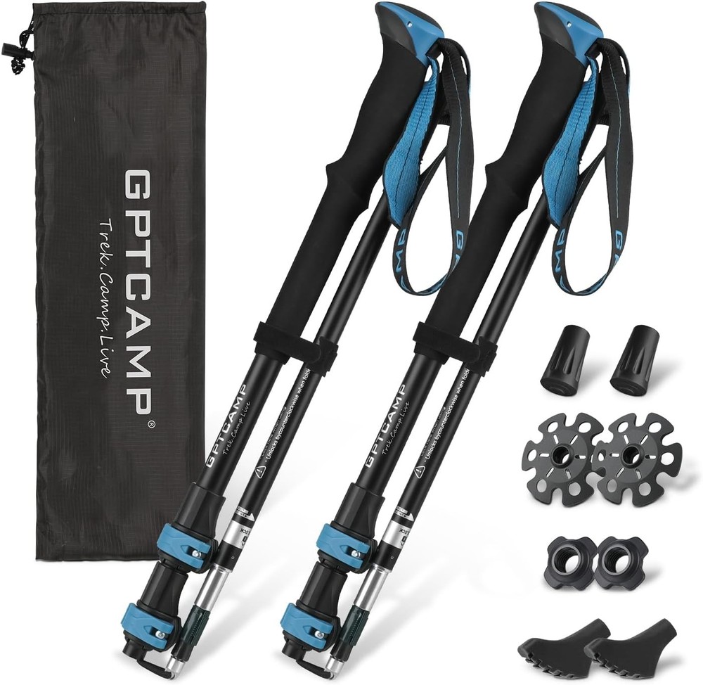 Lightweight Adjustable Collapsible Hiking Sticks, Single Pole or Pair Available