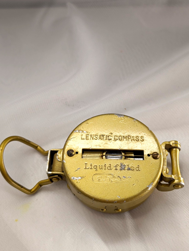 Gold Brass Style Lensatic Pocket Compass Japan Mid Century Hiking Gear Vintage