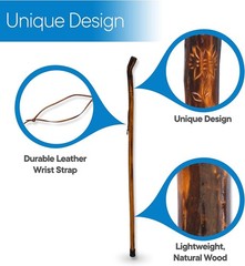 Nature Wood Walking Stick – Wooden Hiking Stick and Trekking Pole with Leathe…
