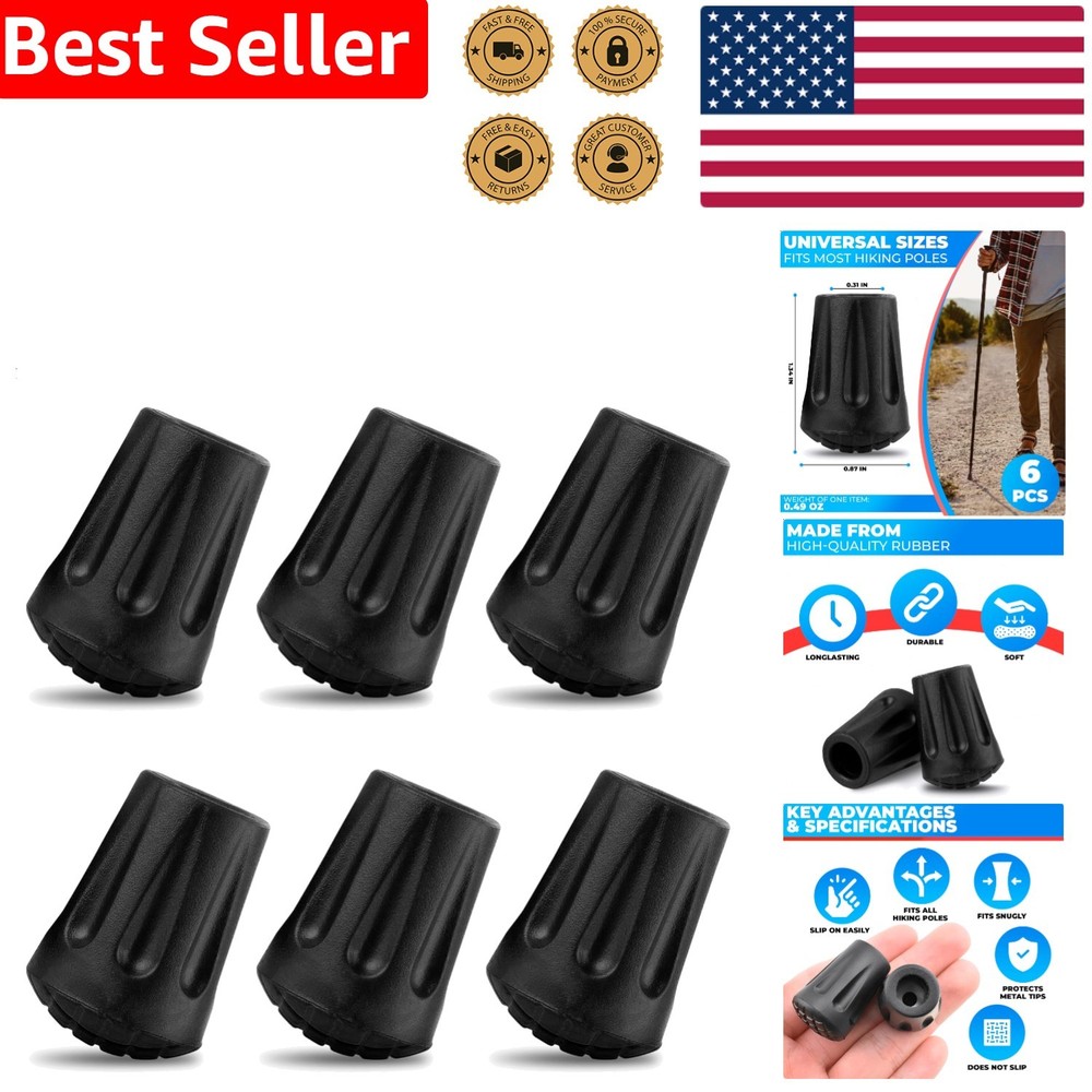6 Pack Black Rubber Hiking Pole Tips Replacement Grips for Trekking Sticks