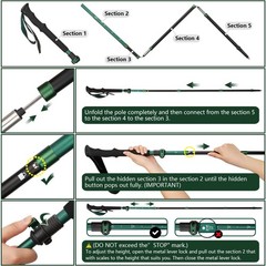 TheFitLife Collapsible Trekking Poles 100-120cm for Users 5’7″ or under, Red