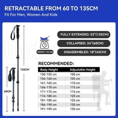 Trekking Poles Collapsible Hiking – 2 Pack Adjustable Aluminum Silvery