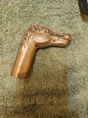 Brass Horse Head Statue Walking Stick Cane Handle Top Topper Hand Grip Collect