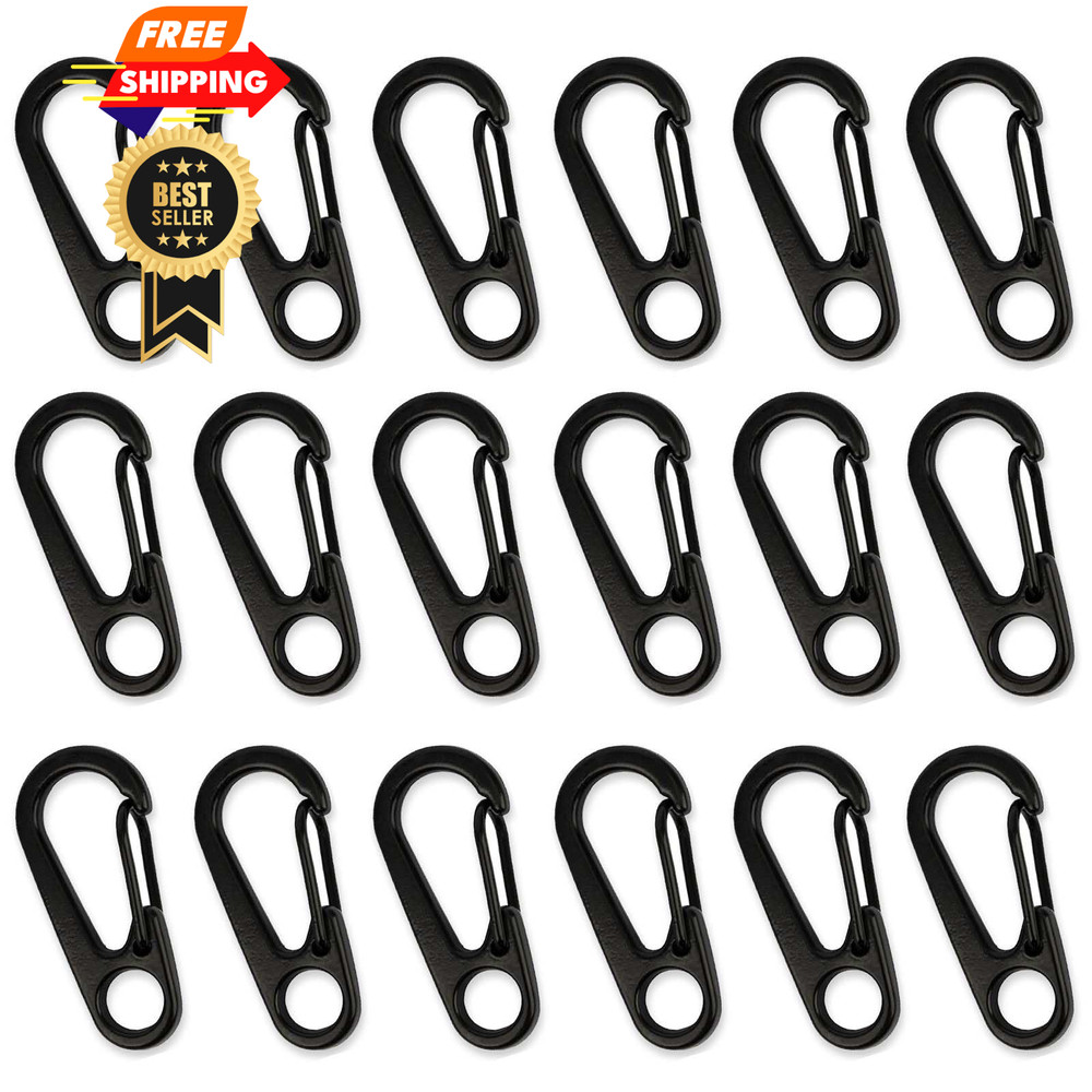 18PCS Mini Carabiner Clips Tiny Spring Snap Hook Keychains, black