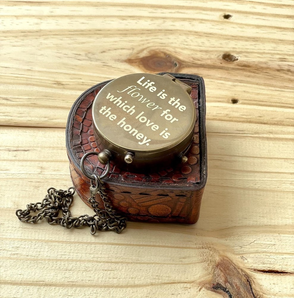 Antique Brass Pocket Compass with Leather Case | Nautical Maritime Gift