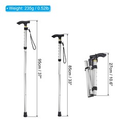 Trekking Poles, Collapsible Hiking Pole 33-37 Inch Folding Aluminum Alloy Silver