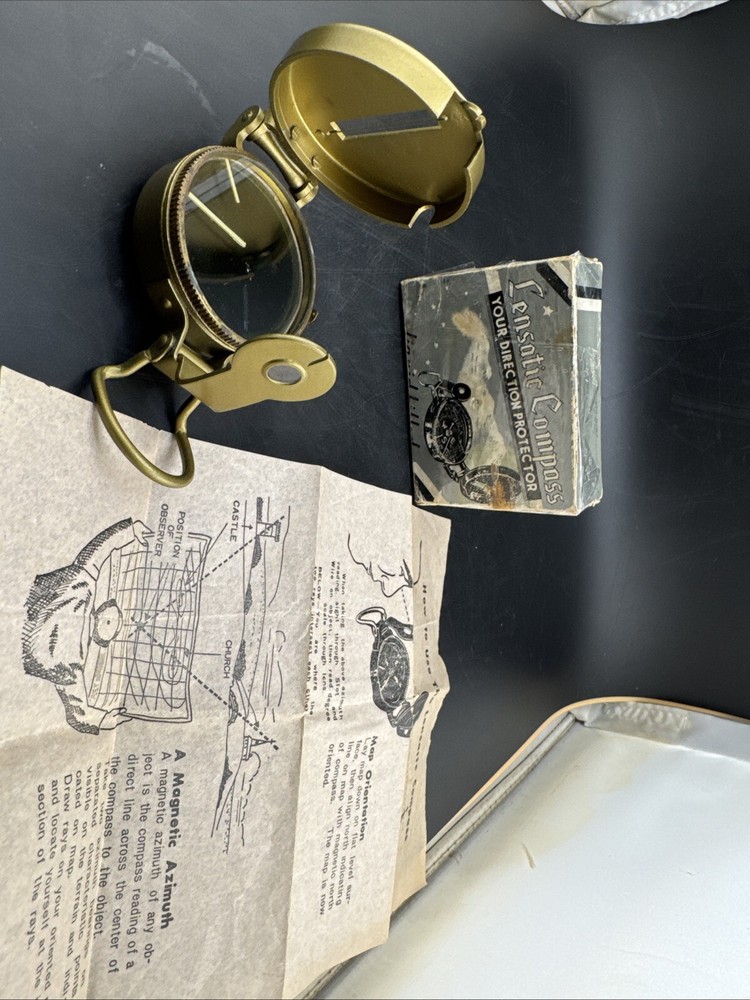 VINTAGE Lensatic Engineer Compass Your Direction Protector Original Box Parts 📦