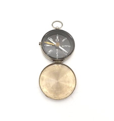 VTG Japanese Compass Pocket Watch Style Black Dial Silver Tone Metal Japan 1